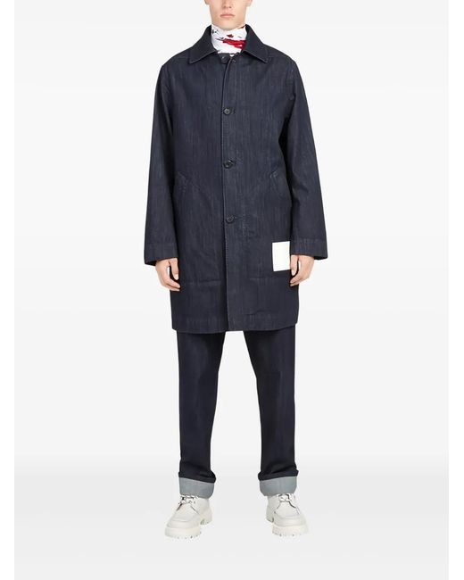 Ferragamo Blue Denim Buttoned Coat for men