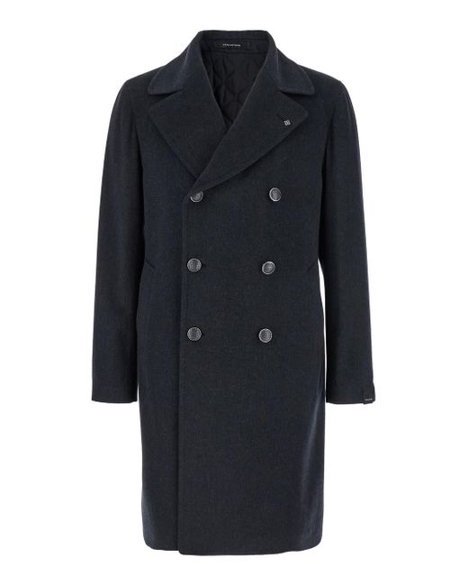 Tagliatore Blue 'Arden' Double-Breasted Coat With Notched Revers for men