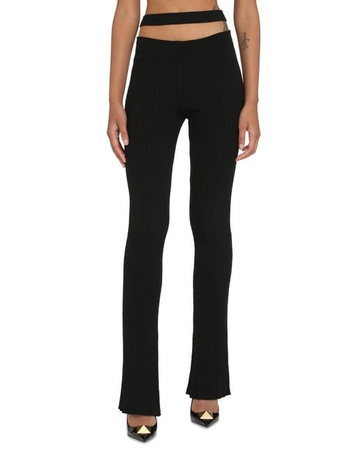 ANDREADAMO Blue Ribbed Knit Flared Trousers Viscose