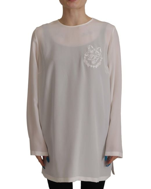 Dolce & Gabbana Gray Elegant Silk Top With Logo Embroidery