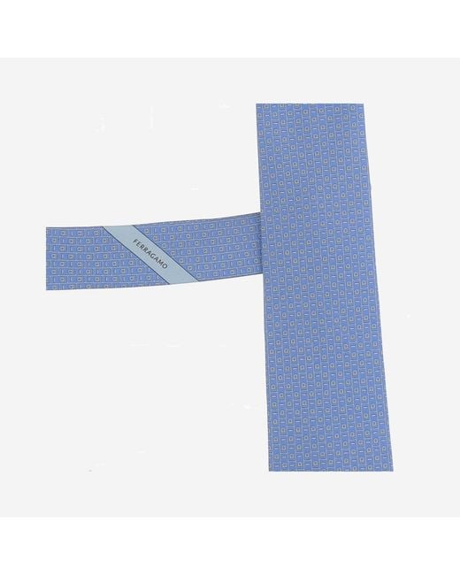 Ferragamo Blue Silk Tie With Pattern Ties & Bow for men