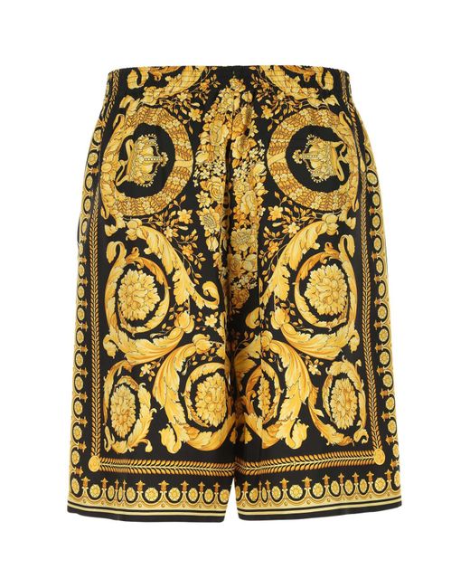 Versace Yellow Printed Silk Bermuda Shorts for men