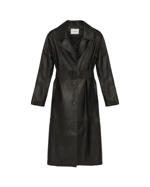 Yves Salomon Black Long Leather Trench Coat