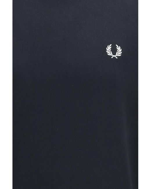 Fred Perry Blue Crewneck Sweatshirt With Logo Cotton Sweatshirts for men