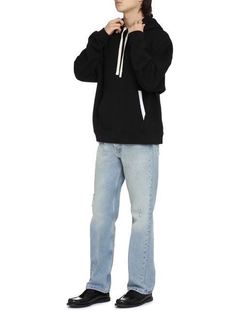 Palm Angels Black Cotton Hoodie With Ribbed Hem Jumpers for men