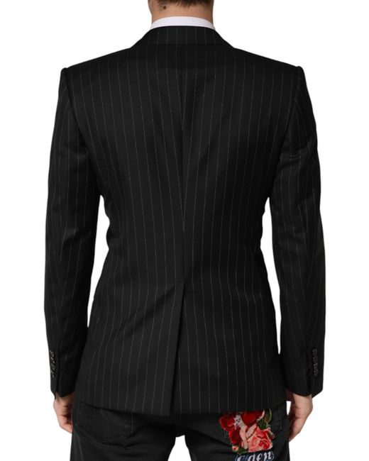 Dolce & Gabbana Black Stripes Double Breasted 2Button Blazer Virgin Wool Clothing for men