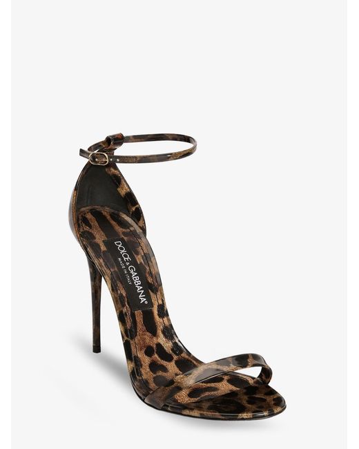 Dolce & Gabbana Black Leather Sandals Leopard Print