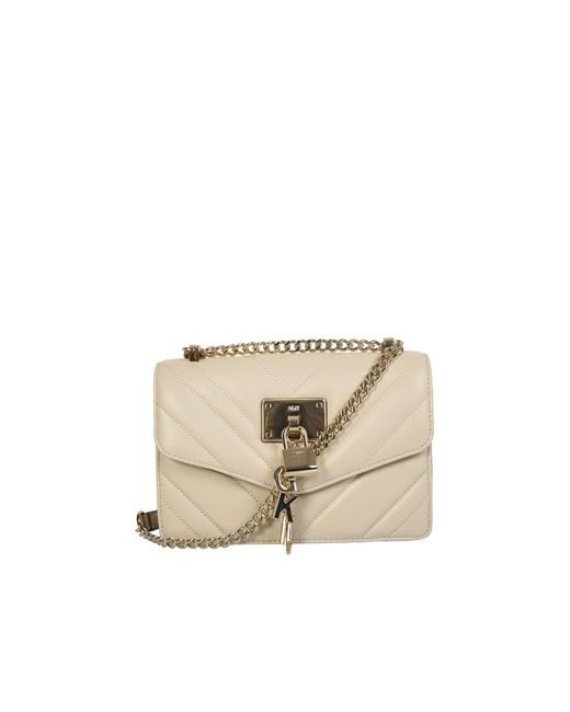 DKNY Leather Quilted Shoulder Bag With Padlock Detail in Beige (Natural
