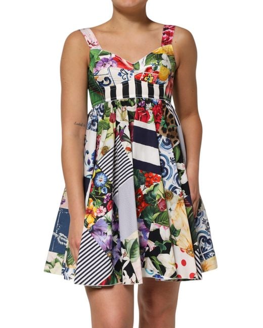 Dolce & Gabbana Multicolor Patchwork Cotton Alinemini Dress