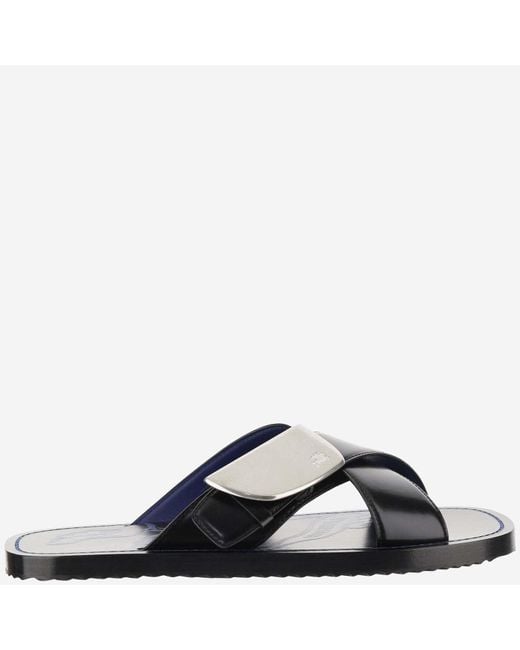 Burberry Blue Strip Shield Leather Slippers for men