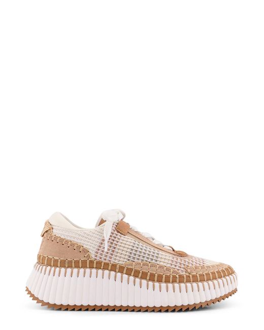 Chloé Pink Mesh Nama Low-Top Sneakers With Suede Inserts