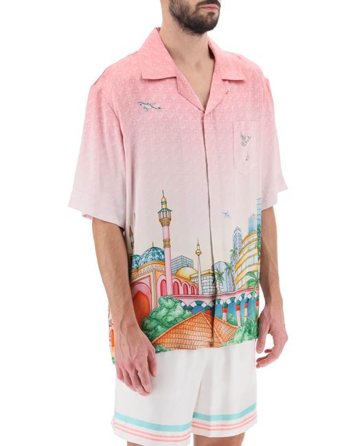 Casablancabrand Pink Morning City View Cuban Shirt for men