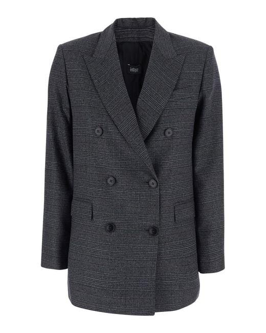 Le Plain Black Double-Breasted Jacket Wool Blend Blazers