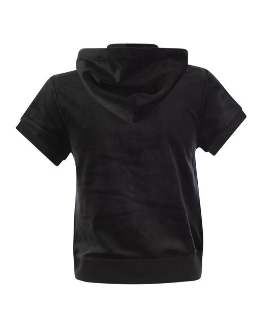 Juicy Couture Black Short-Sleeved Velvet Hoodie