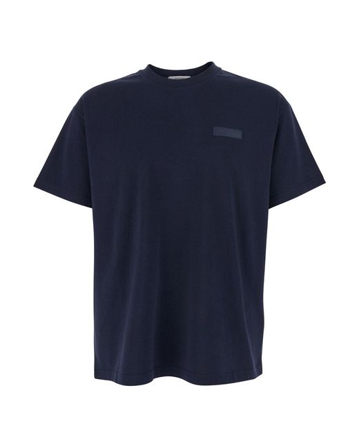 Givenchy Blue Crew Neck T-Shirt With Chest Logo Patch for men