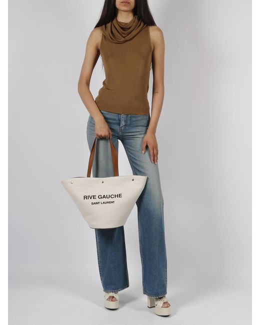 Rive gauche tote bag in linen and leather top