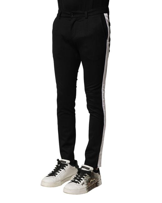 Dolce & Gabbana Black Wool Men Skinny Mid Waist Pants for men