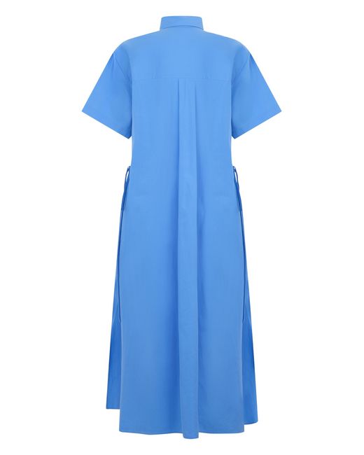 Polo Ralph Lauren Blue Midi Dress With Drawstring Cotton
