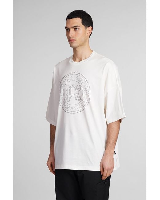 Palm Angels White T-shirt In Beige Cotton for men