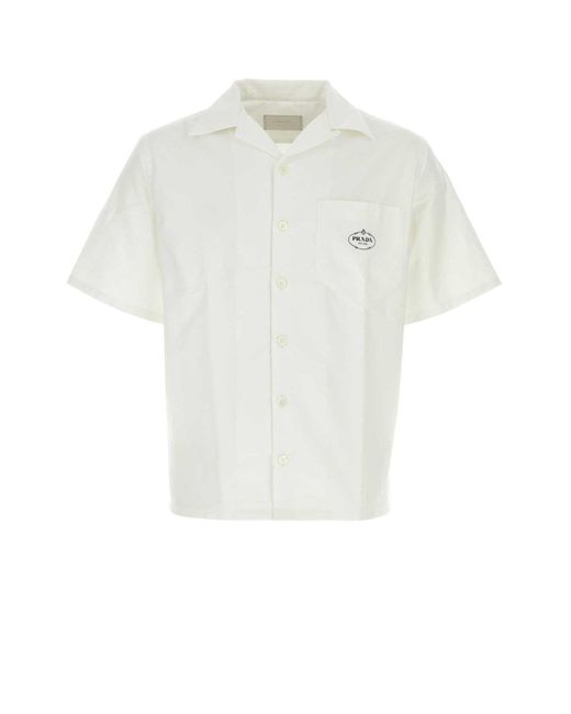 Prada White Logo-embroidered Bowling Shirt for men