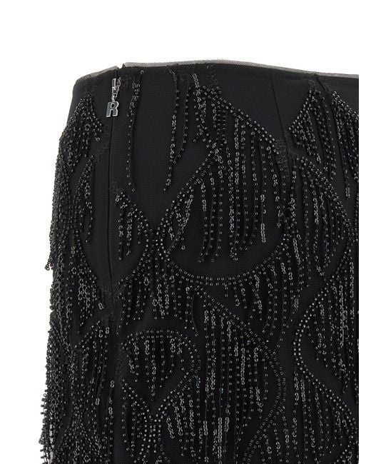 ROTATE BIRGER CHRISTENSEN Black Beaded Fringed Skirt