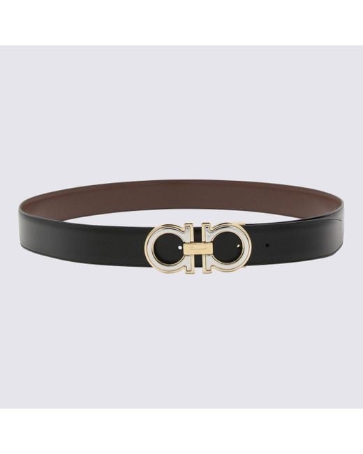 Ferragamo Black And Cocoa Brown Leather Gancini Reversible Belt for men
