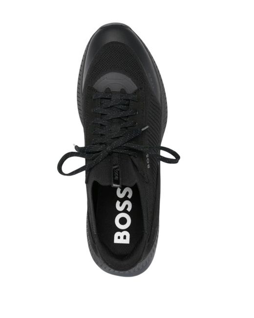 Boss Black Sock Sneakers With Knitted Upper And Herringbone Sole for men