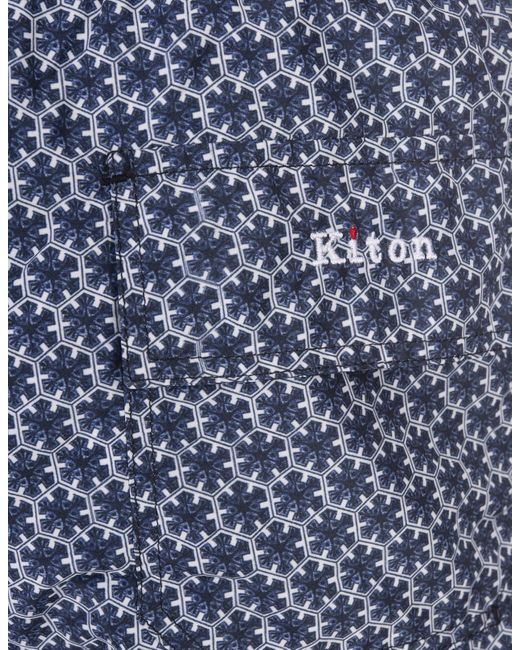 Kiton Blue Swim Shorts With Geometric Floral Pattern for men