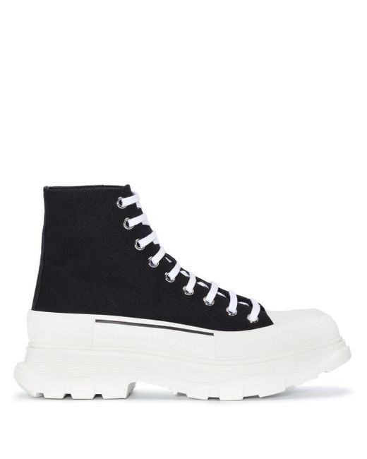 Alexander McQueen Blue Black And White Tread Slick Ankle Boots for men
