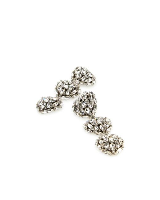 Alessandra Rich Metallic Embellished Metal Hearts Earrings