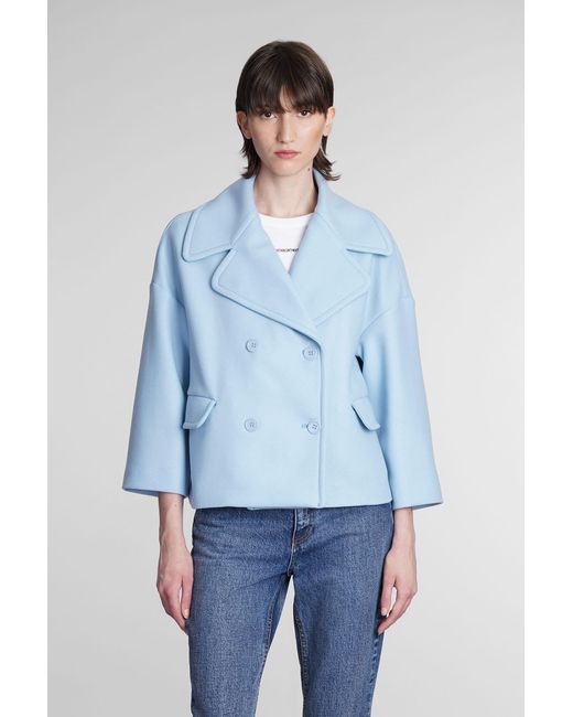 RED Valentino Coat In Cyan Wool in Blue 