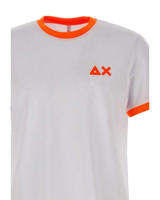 Sun 68 White Fluo Logocotton T-Shirt for men