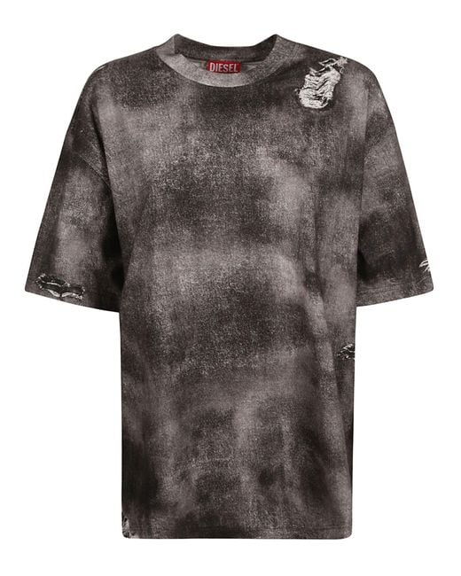 DIESEL Gray Distressed T-Shirt for men