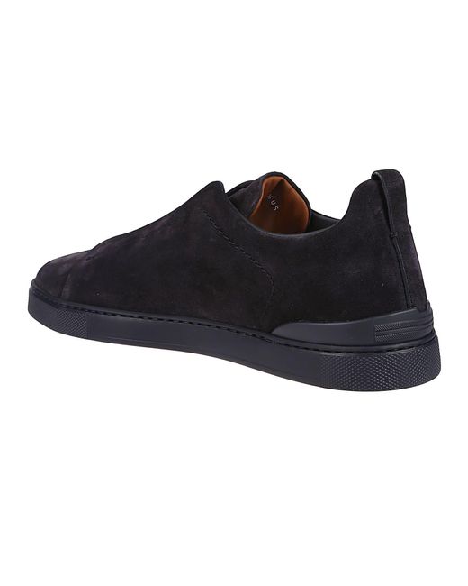 Zegna Black Triple Stitch Low Top Sneakers for men