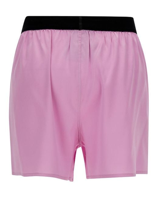 Tom Ford Pink Satin Shorts With Logo On Waistband In Stretch Silk Woman
