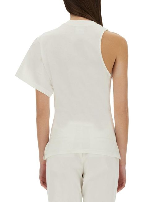 Courreges White One-Shoulder T-Shirt Scuba Cotton T-Shirts