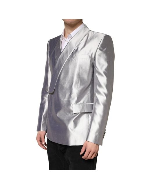 Dolce & Gabbana Gray Sicilia Silk Double Breasted Blazer Clothing for men