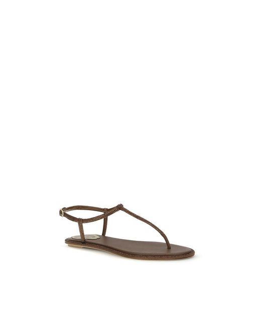 Rene Caovilla Brown Satin Flat Sandals