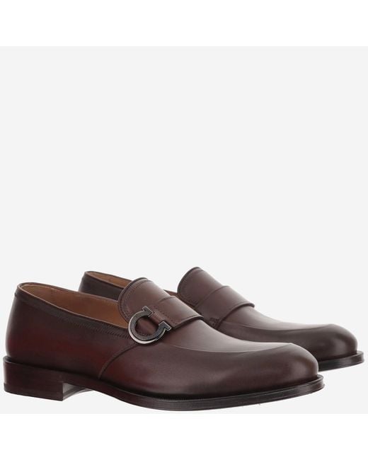 Ferragamo Brown Leather Gancini Loafers Calf for men