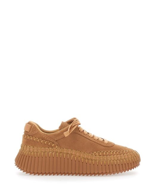 Chloé Brown Sneakers Nama Suede Platform Polyester Trainers