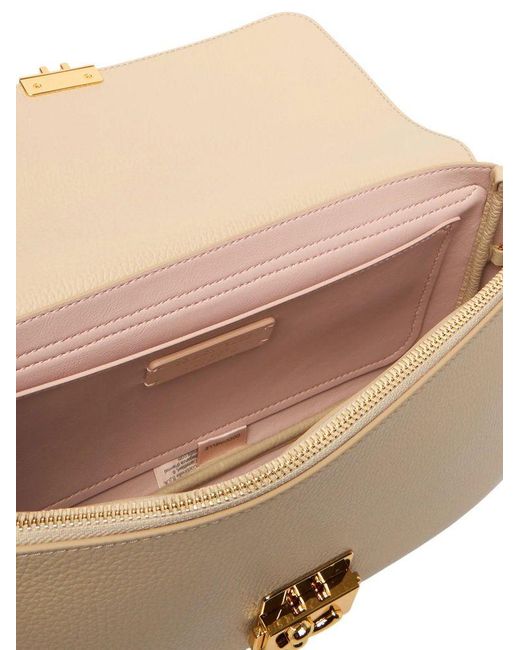 Coccinelle Natural Grained Leather Shoulder Bag C-Me Lock Large