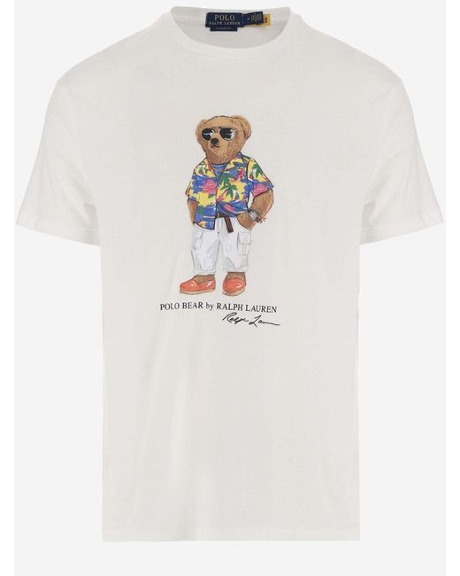 Ralph Lauren White Cotton T-Shirt With Polo Bear Pattern for men