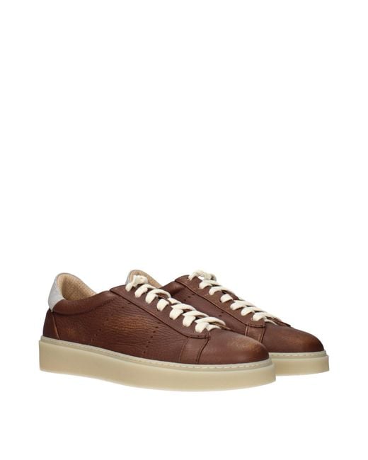 Eleventy Brown Leather Low Top Sneakers for men