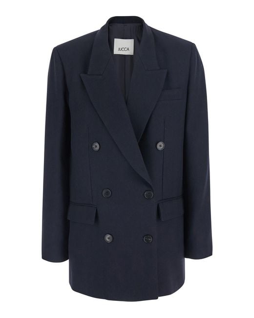 Jucca Blue Double-Breasted Wool Blazer Blazers
