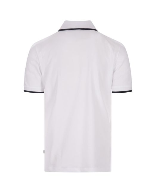 Boss White Slim Fit Polo Shirt With Striped Collar for men
