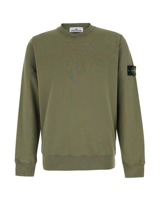 Stone Island Green Crewneck Sweatshirt Cotton Sweatshirts for men