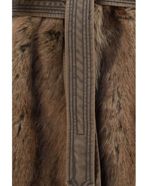 Pinko Brown Galearis Faux Fur Hooded Vest Polyester Furs