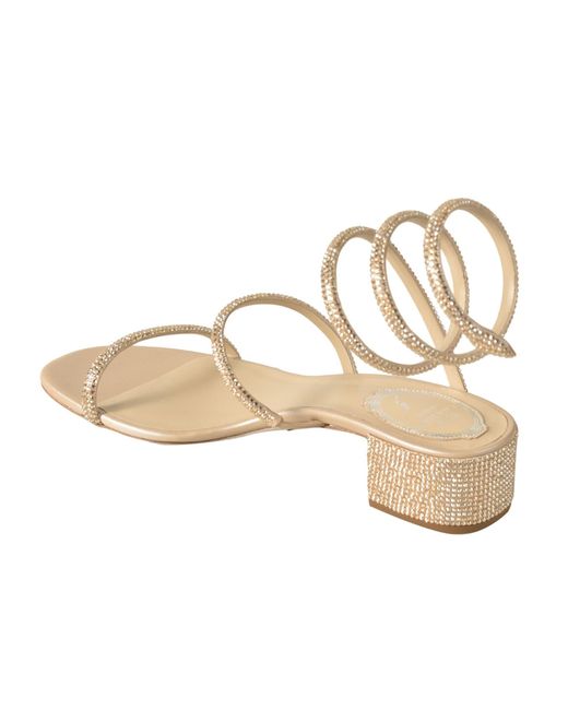 Rene Caovilla Metallic Crystal Embellished Twisted Strap Flat Sandals