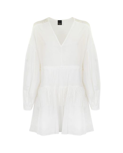 Pinko White Muslin Dress With Fringes