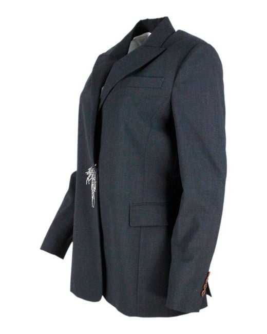 Brunello Cucinelli Blue Pin Embellished Tailored Blazer